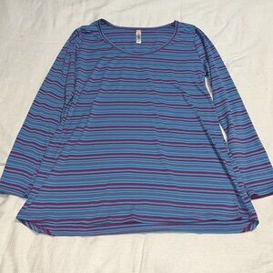 LulaRoe Lyanne Striped Pullover Long-sleeve Blue Shirt Medium